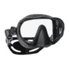 Schwarze Scubapro Ghost rahmenlose Einglas-Tauchmaske in der Produkt-Vorderansicht.